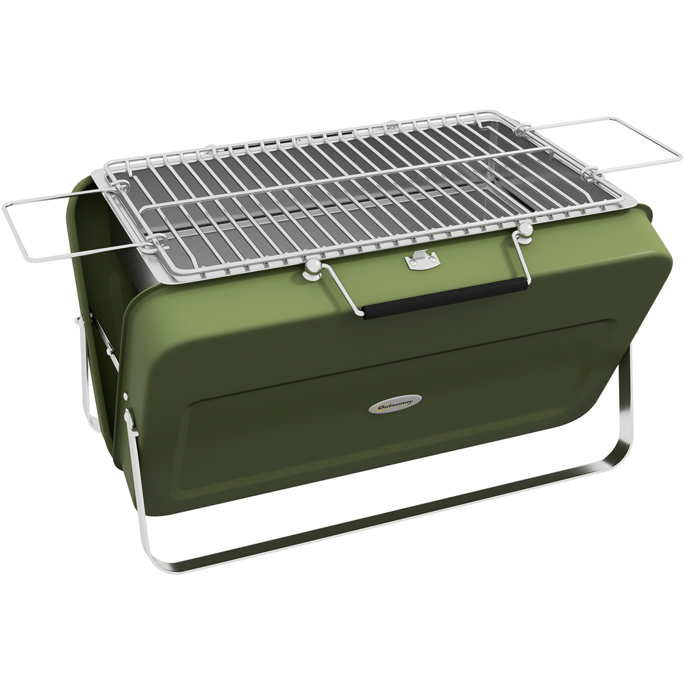 Outsunny Green Foldable Suitcase Design Mini Charcoal Barbecue Grill BBQ Image 1