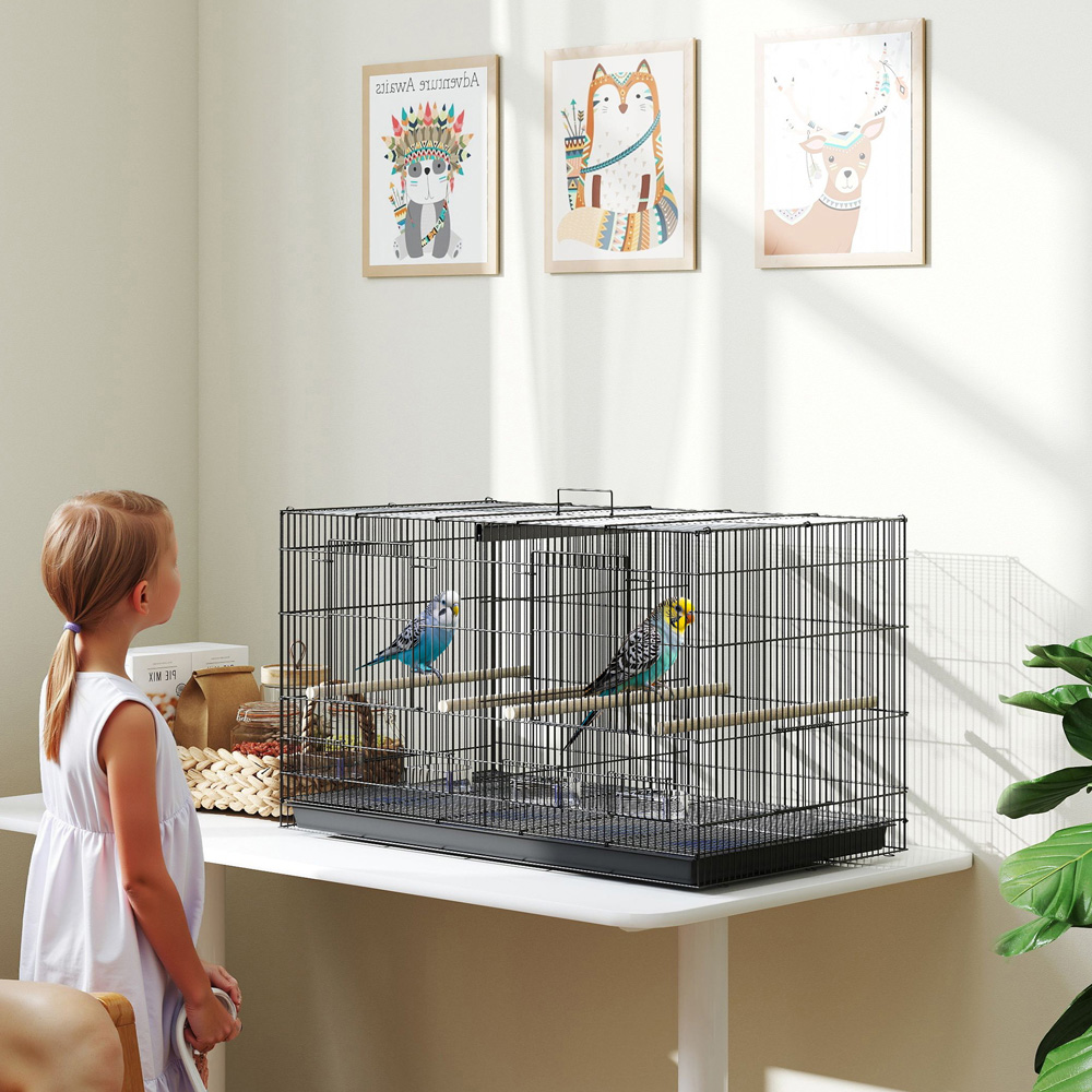PawHut Black Bird Cage with Divider 76 x 46 x 46cm Image 2