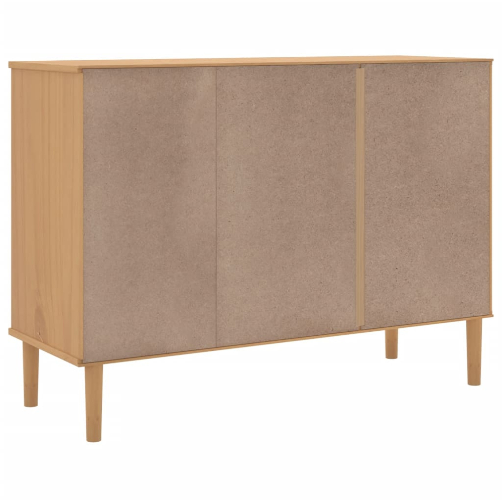 vidaXL 2 Rattan Door 3 Shelf Brown Pine Wood Sideboard Image 8