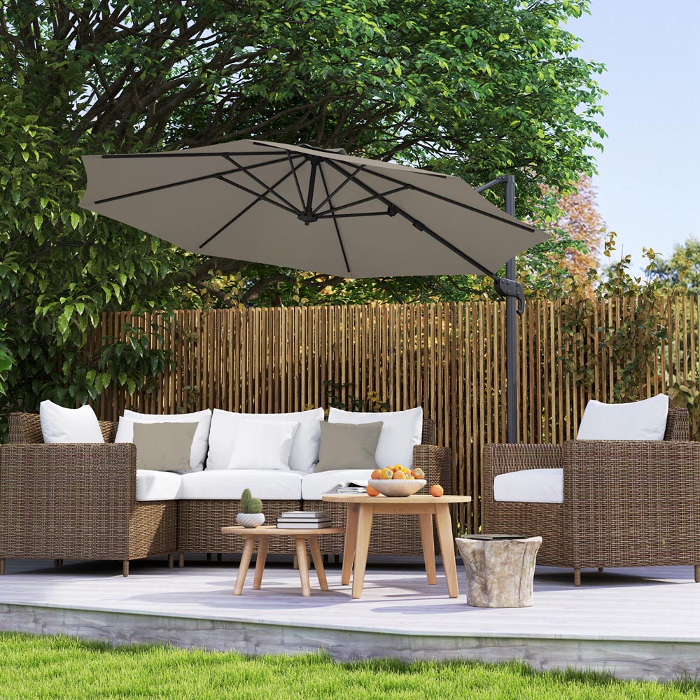 Outsunny Light Grey Cantilever Parasol with Cross Base 3m Image 2