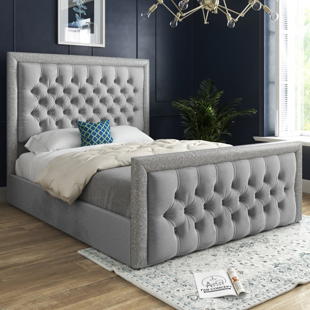 DS Living Cheltenham Super King Size Glitter and Grey Velvet Bed Frame Image 1