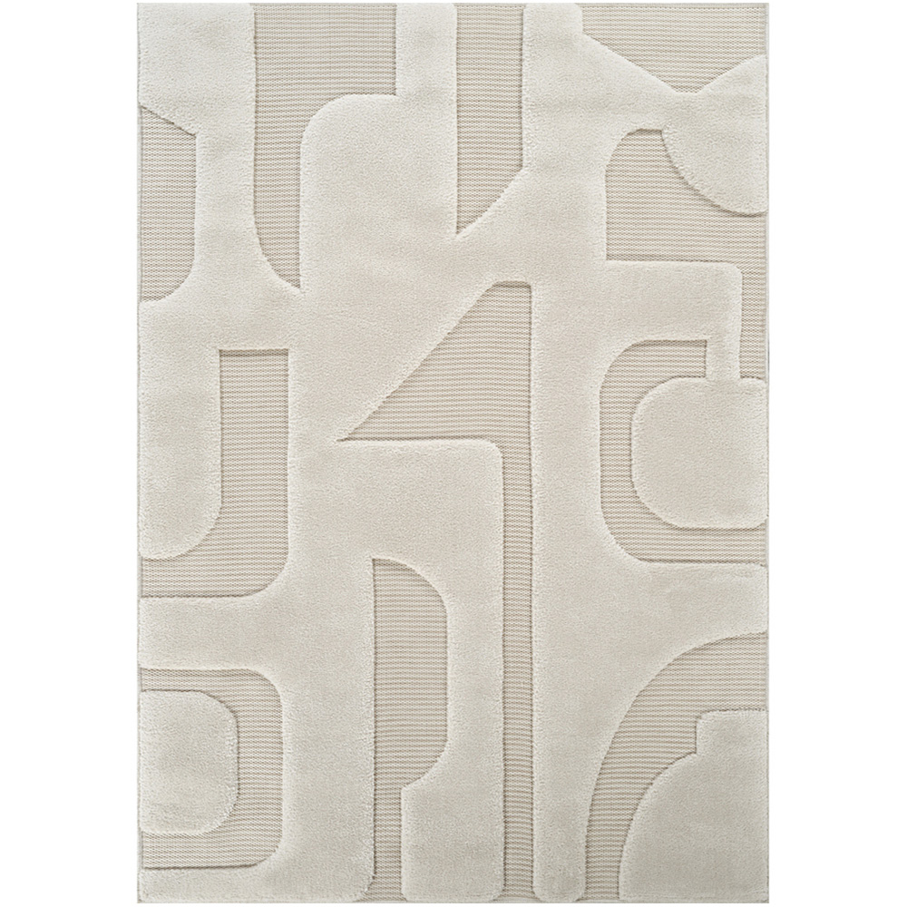 Freya Living Room Area Rug Contemporary 3D Embossed Modern Boho Design - Cream 160cm x 230cm Image 1