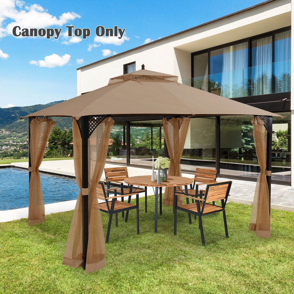 Costway 368 x 303cm Brown Gazebo Replacement Top with Air Vent and Drainage Holes Image 4