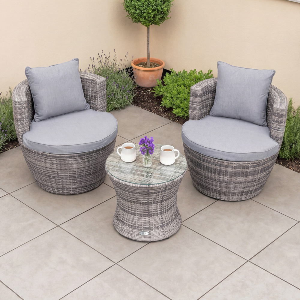 Charles Bentley Rattan Effect 2 Seater Stacking Bistro Set Grey Image 5