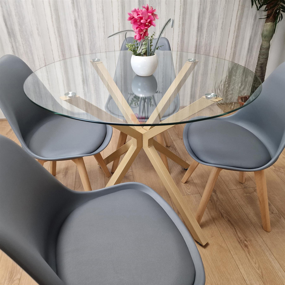 Portland 4 Seater Round Dining Table Set Oak Effect and Grey Image 2