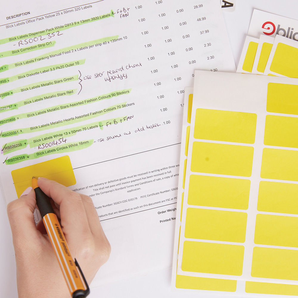 Blick Yellow Rectangular Self Adhesive Office Stickers 25 x 50mm 320 Pack Image 6