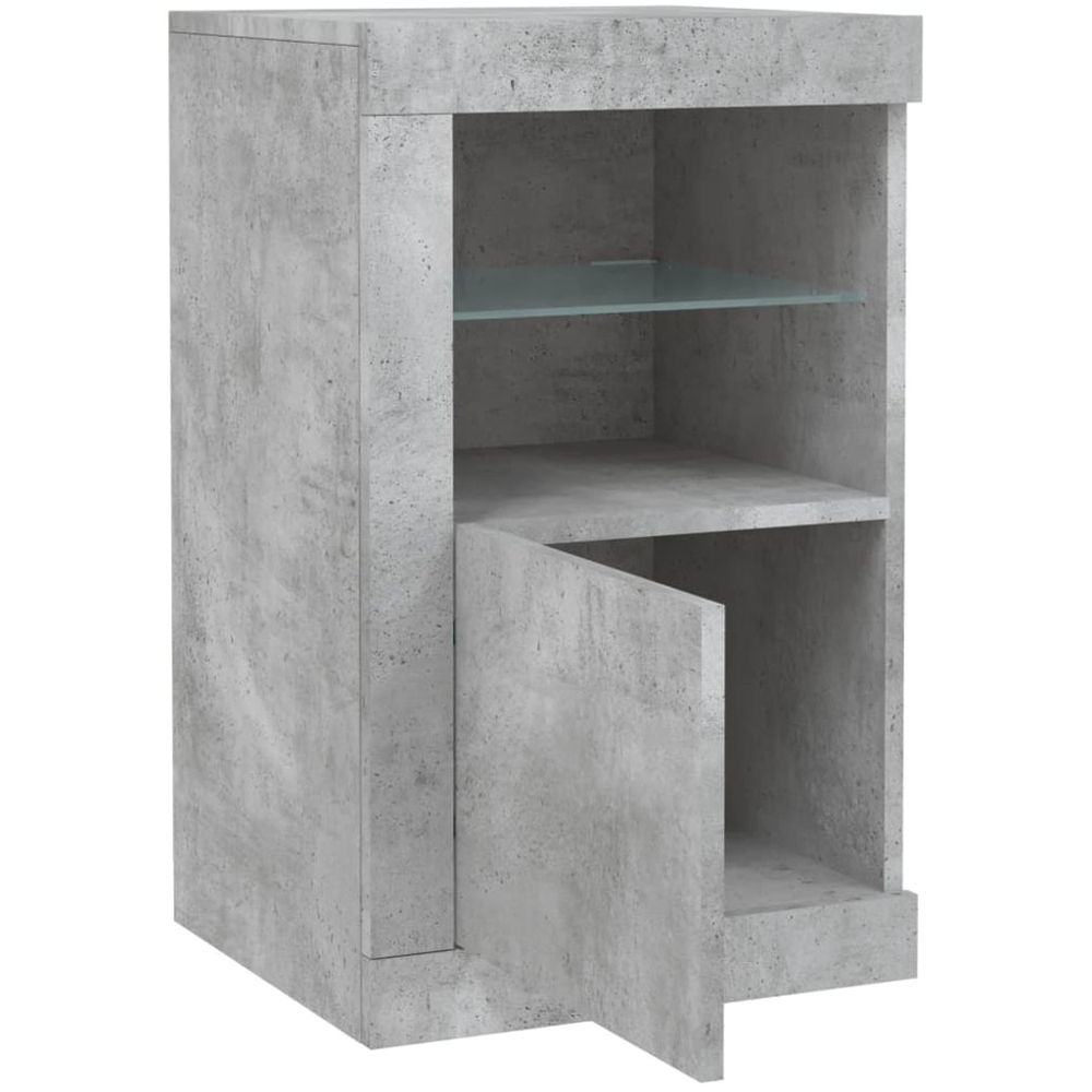 vidaXL Single Door 2 Shelf LED Concrete Grey Side Cabinet Set of 2 Image 5