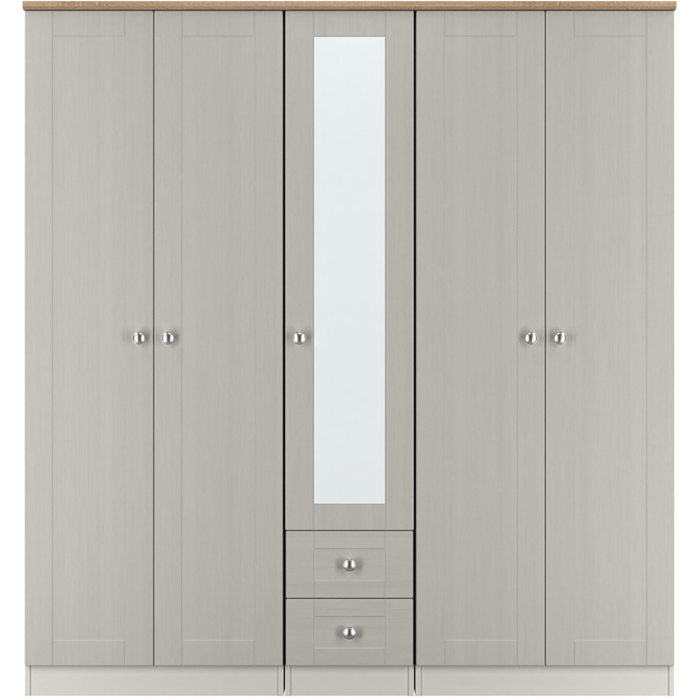 Crowndale Sussex 5 Door 2 Drawer Grey Ash and Bardolino Oak Tall Mirror Wardrobe Ready Assembled Image 2