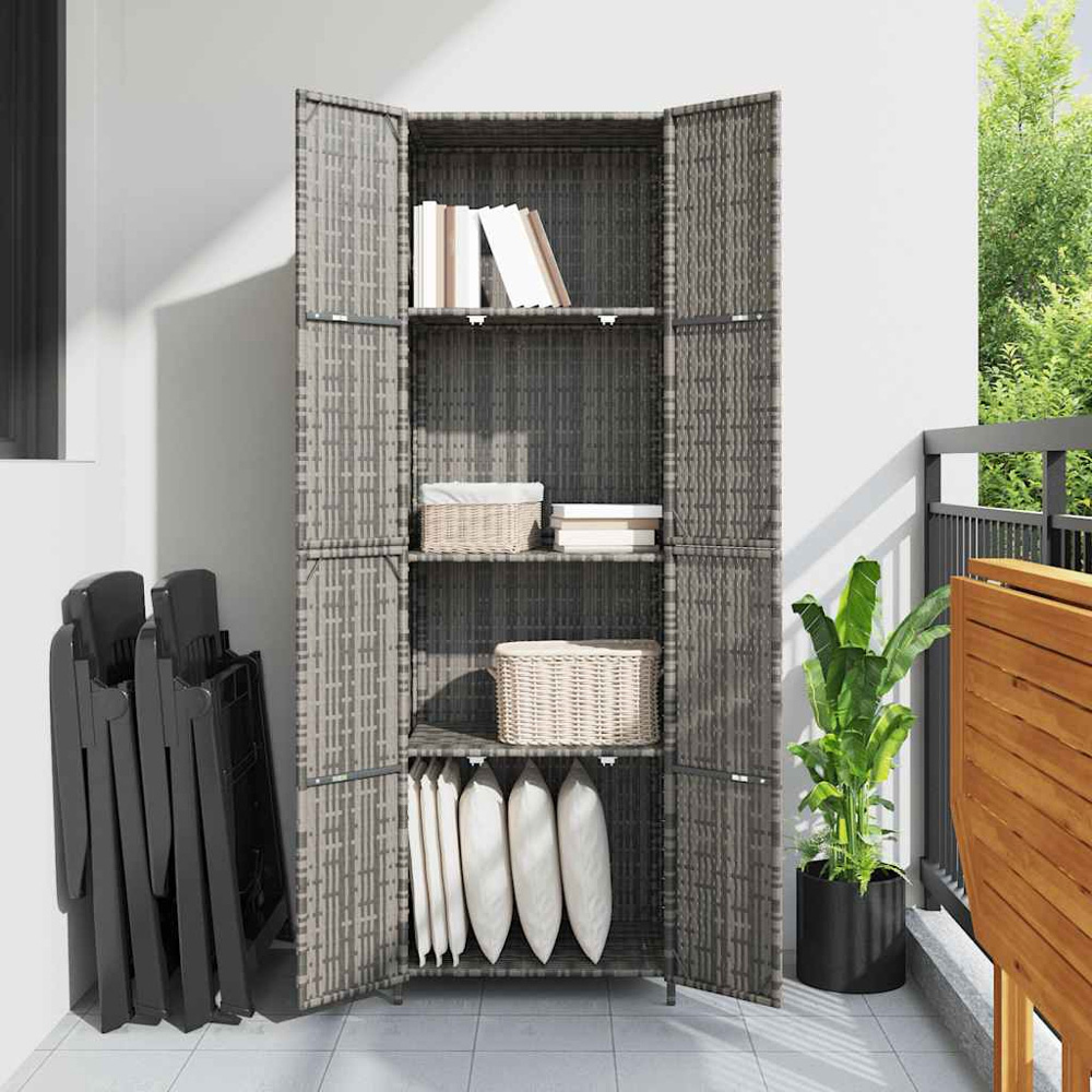 vidaXL 2 Door Grey Poly Rattan Garden Storage Cabinet Image 7