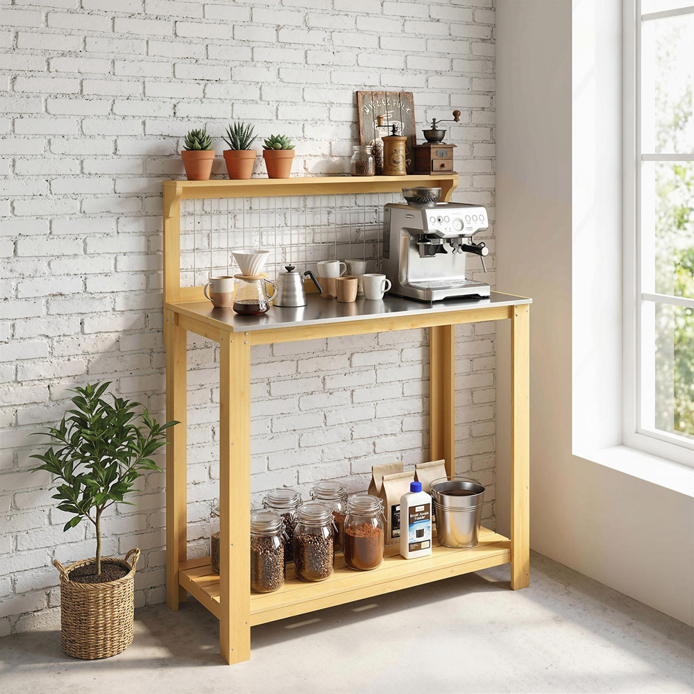 Outsunny Wooden Potting Bench Table with Aluminium Worktop Image 3