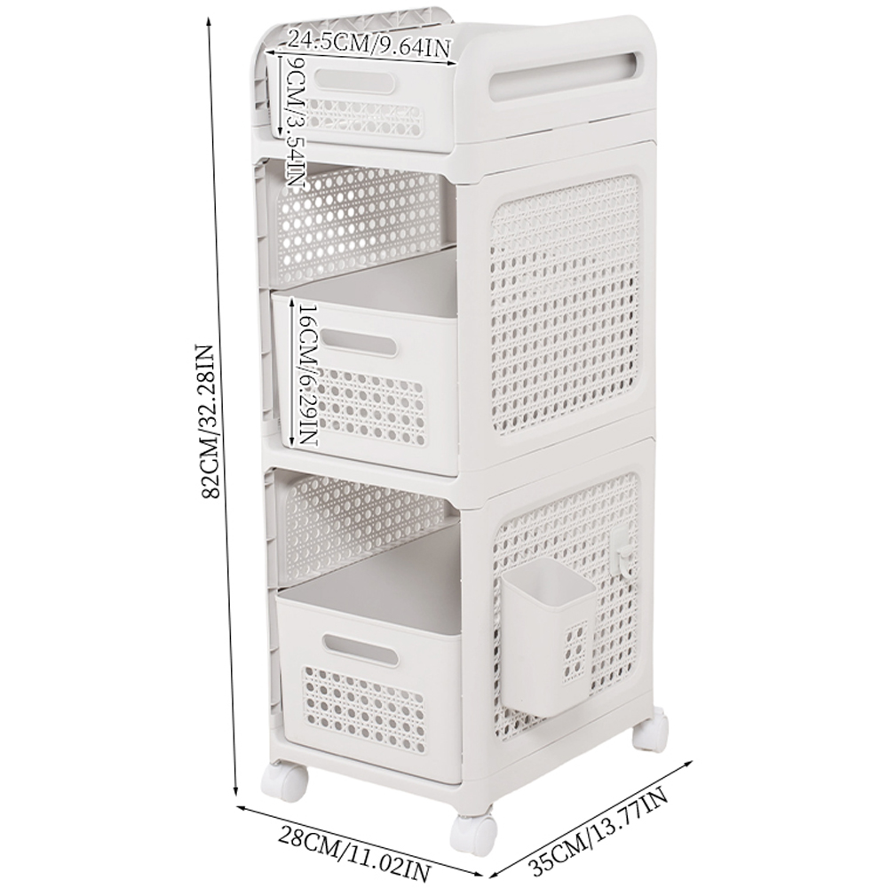 Living and Home 3-Tier White Storage Cart with Pull-Out Baskets Image 8