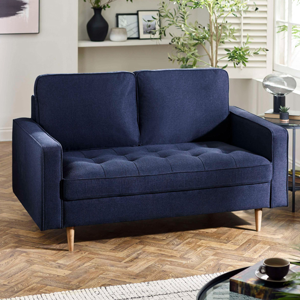 Julian Bowen Henrietta 2 Seater Deep Blue Linen Upholstered Sofa Image 1