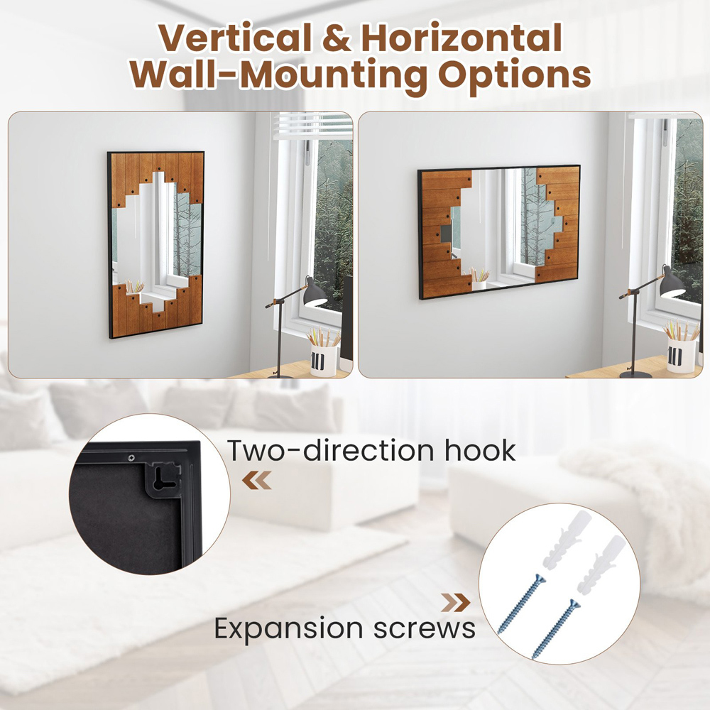 Costway Black Piano Key Frame Rectangle Wall Mirror 95 x 60cm Image 7