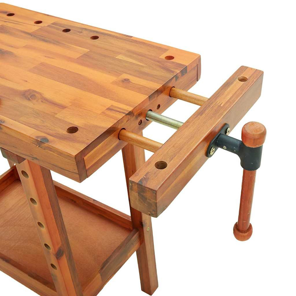 Wallplus Solid Wood Acacia Workbench with Vices Stopper Pieces and Wooden Rods Image 8
