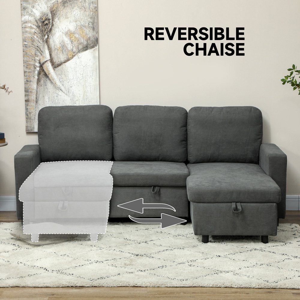 HOMCOM 3 Seater Dark Grey L Shape Pull Out Corner Sofa Bed Image 6