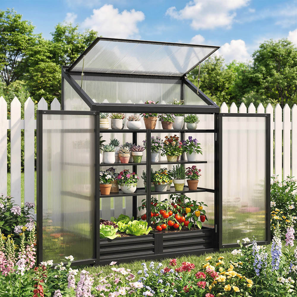 Outsunny Black Aluminium Frame Polycarbonate 3.9 x 1.8ft Walk-In Greenhouse Image 2