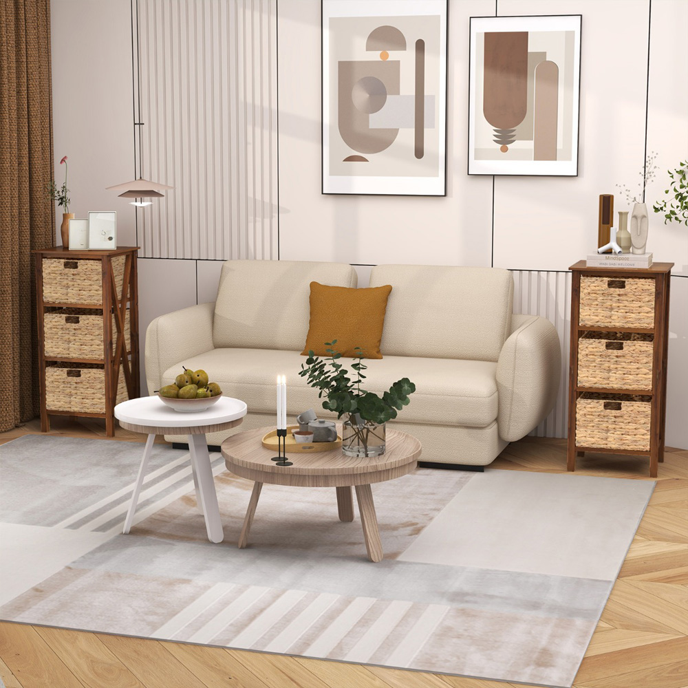 Costway 3 Shelf Rustic Brown Side Table with Seagrass Baskets Image 5