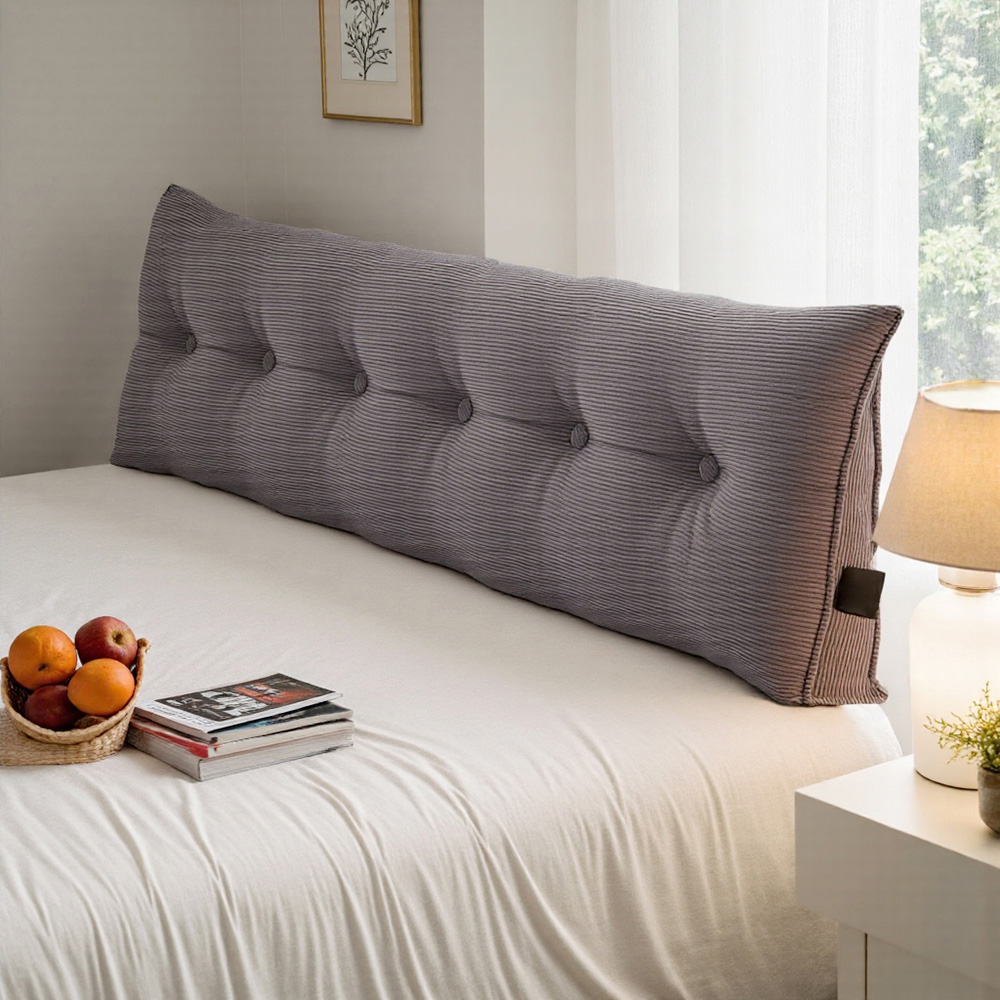 Living and Home Dark Grey Corduroy Wedge Headboard Pillow with Side Pocket 180 x 50cm Image 7