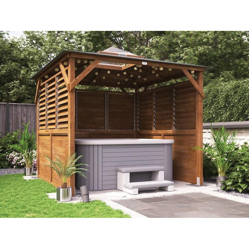 Dunster House Erin 2.5 x 2.5m Brown Solid Wall Superfelt Louvre Garden Gazebo Image 4