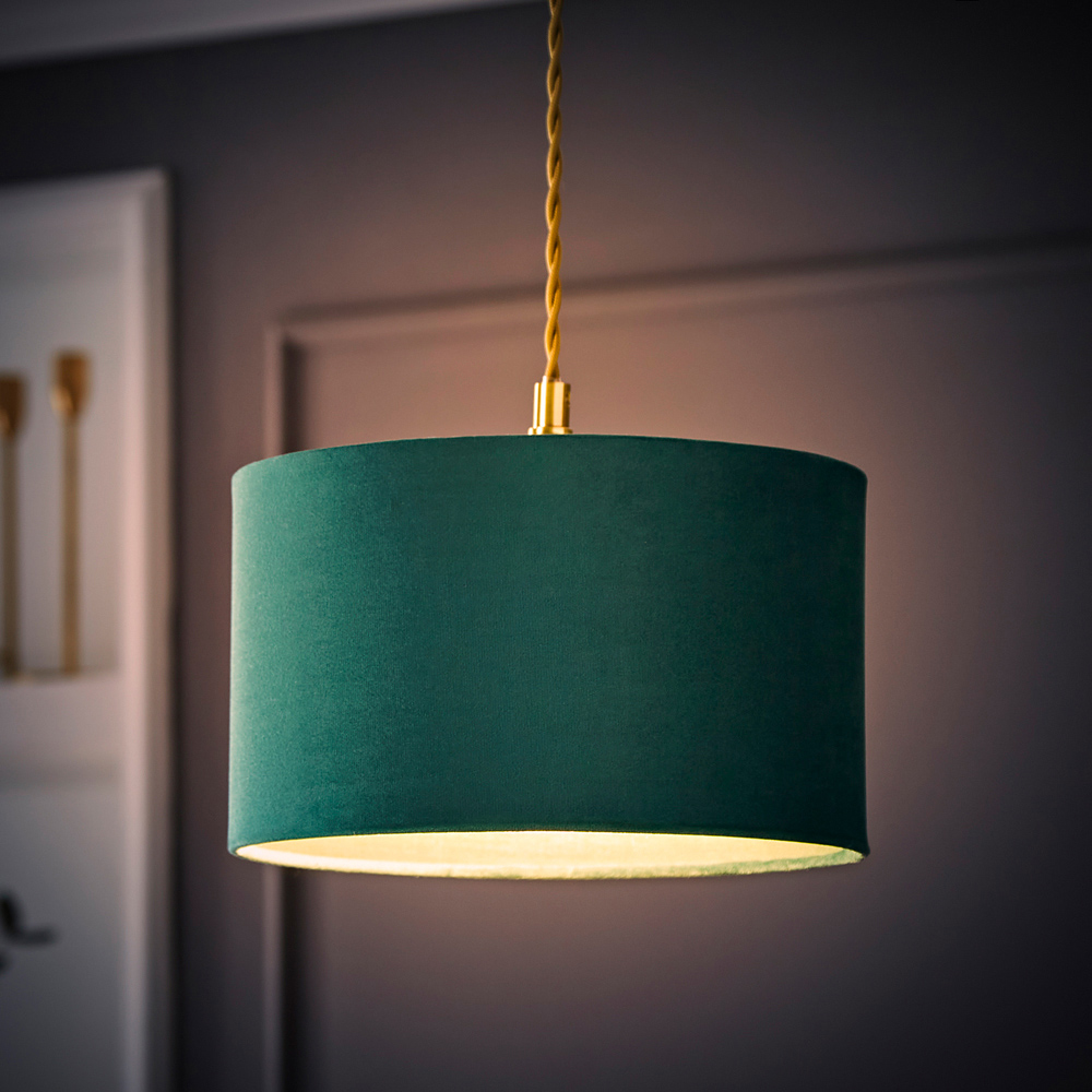 ValueLights Reni Forest Green Velvet Ceiling Drum Lamp Shade Small Image 6