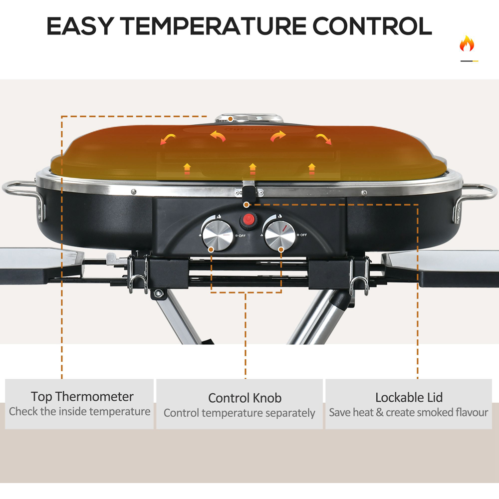 Outsunny Black 2 Burner Foldable Gas BBQ Grill with Regulator and Hose Image 4