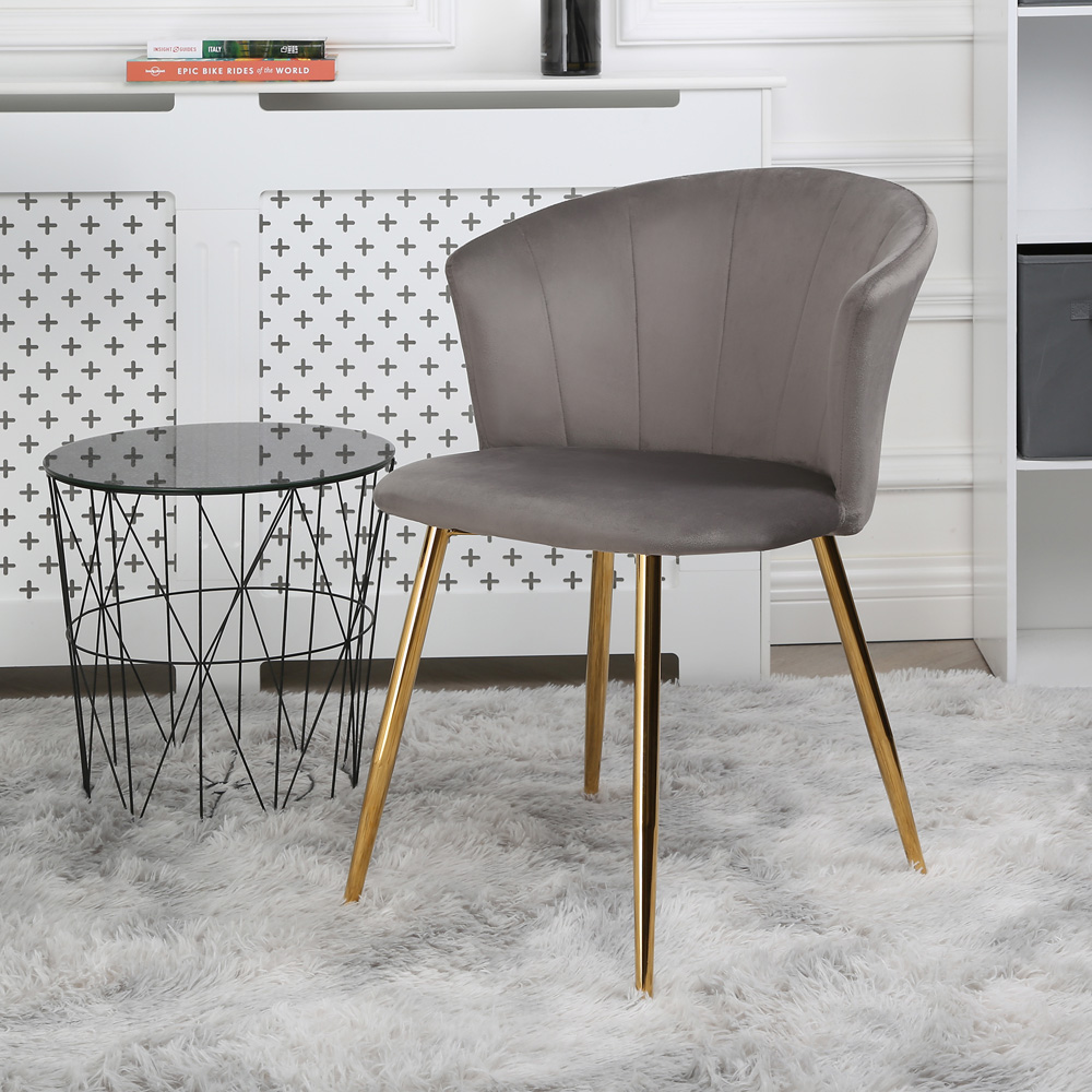 Home Garden Direct Mill Set of 2 Grey Velvet Dining Chairs with Golden Legs Image 7