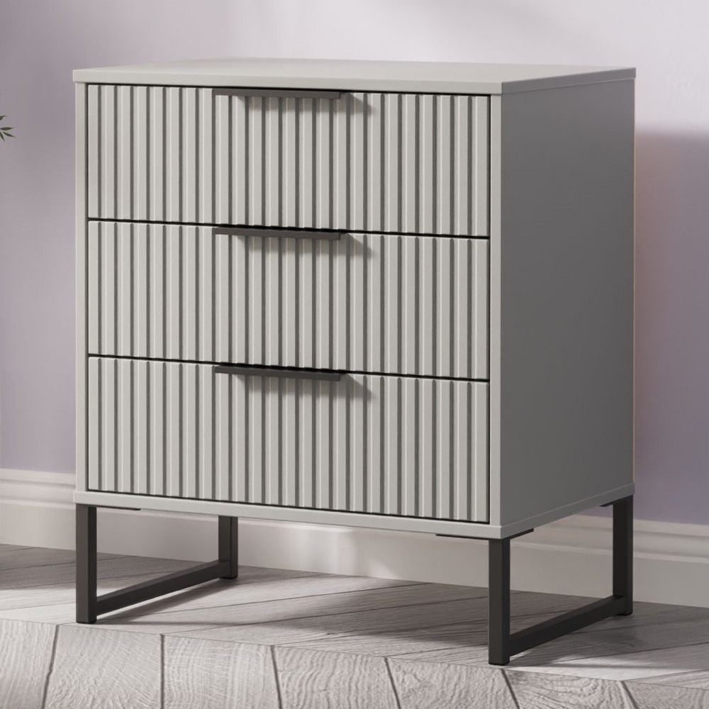 Crowndale Fluted 3 Drawer Dusk Grey Midi Chest of Drawers Ready Assembled Image 1