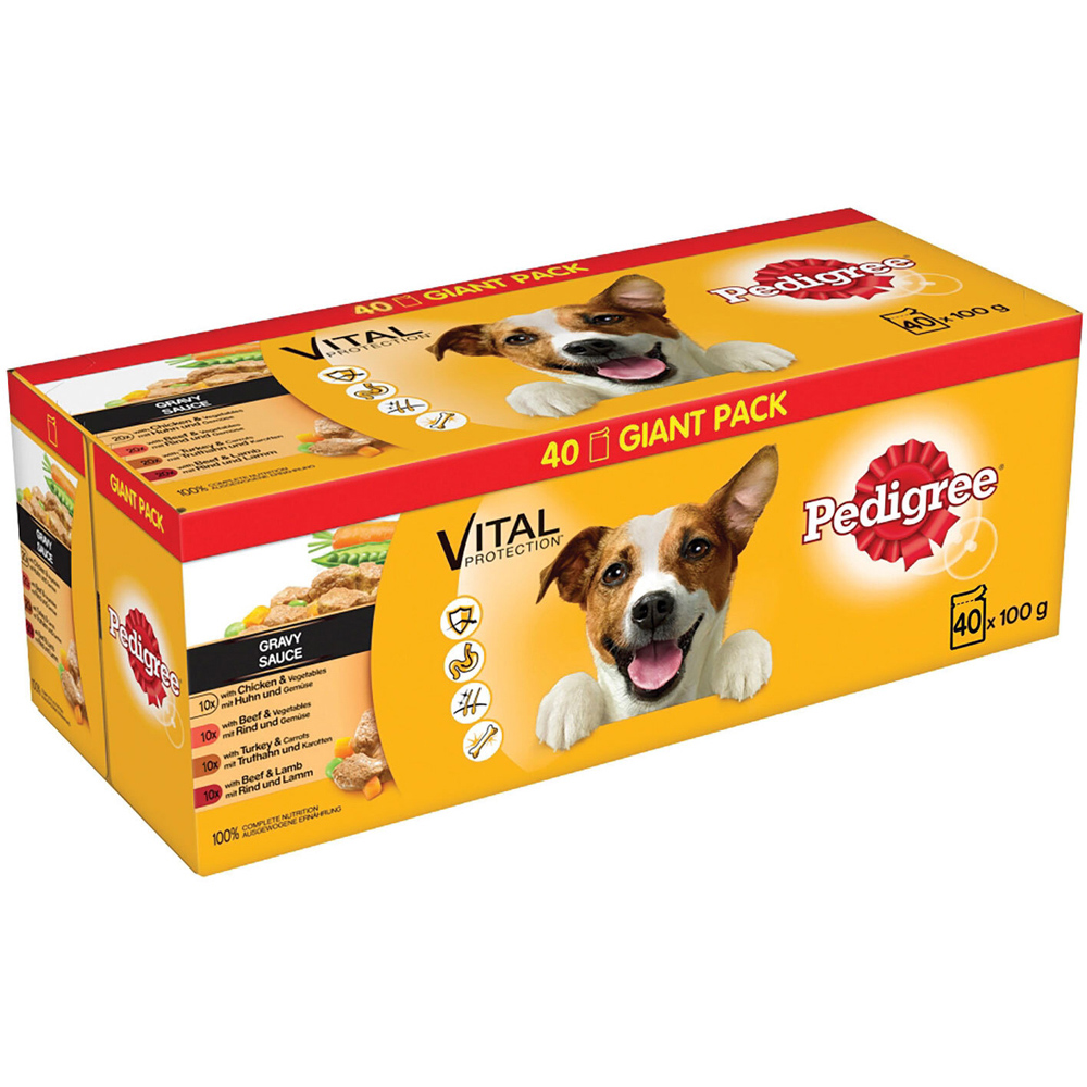 Pedigree Vital Protection Meat Selection Gravy Pouch Adult Wet Dog Food 100g 40 Pack Image