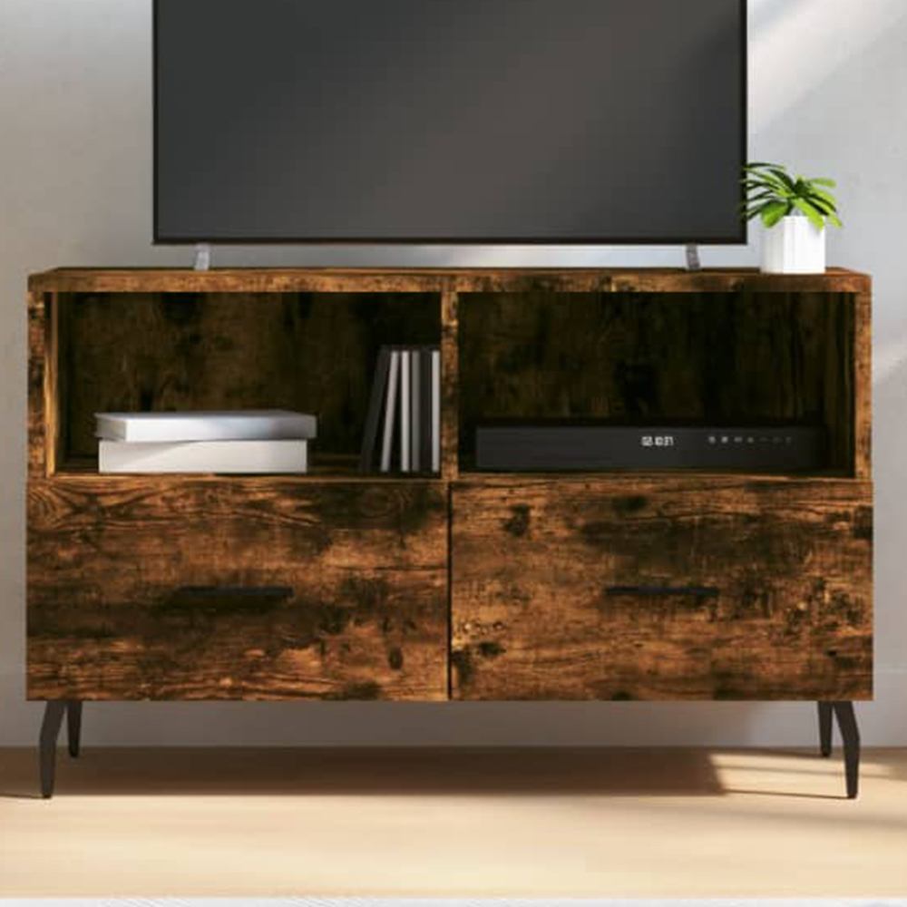 vidaXL 2 Drawer 2 Shelf Smoked Oak Small TV Cabinet Image 1