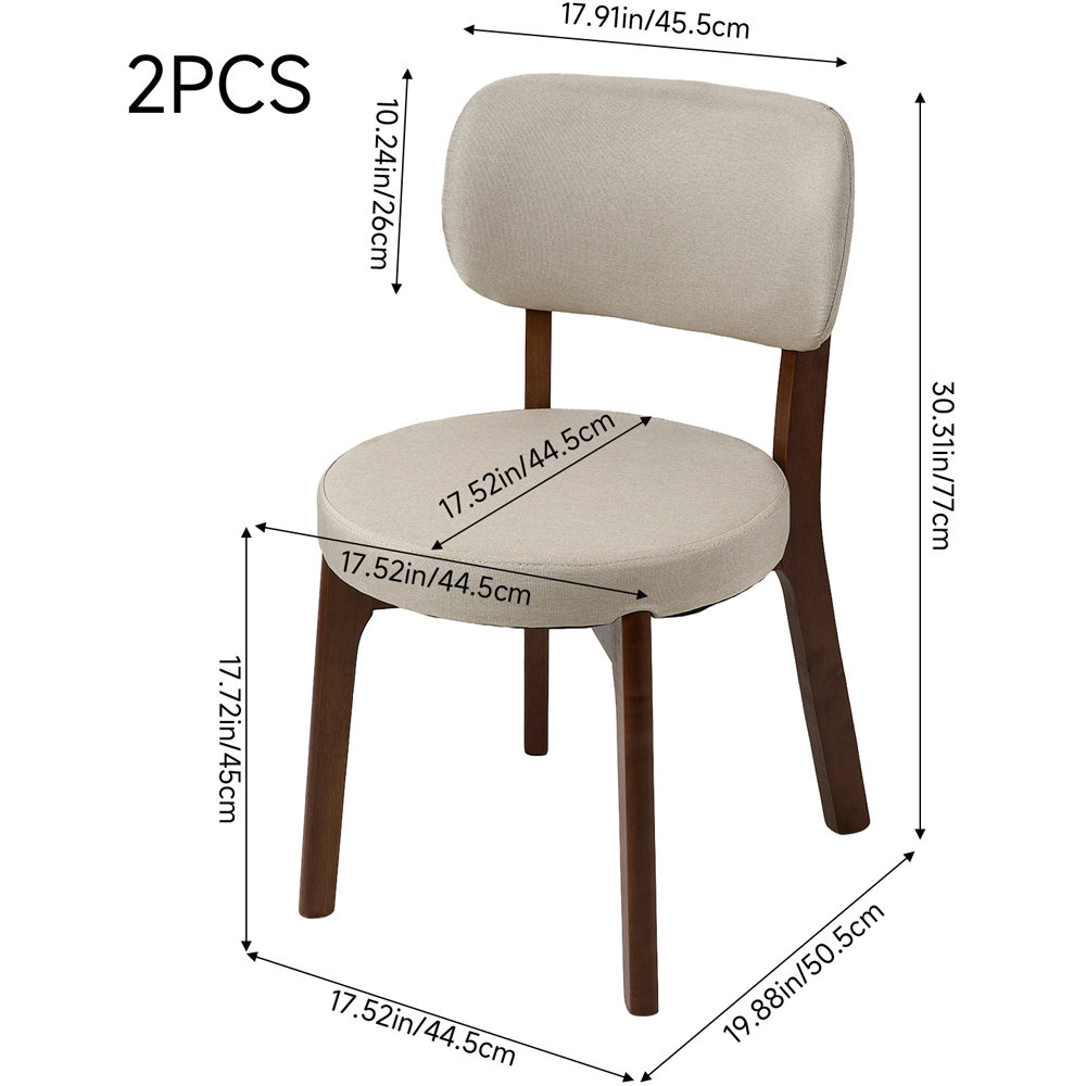 Living and Home Set of 2 Beige Linen-Effect Fabric Upholstered Rubberwood Dining Chairs Image 9