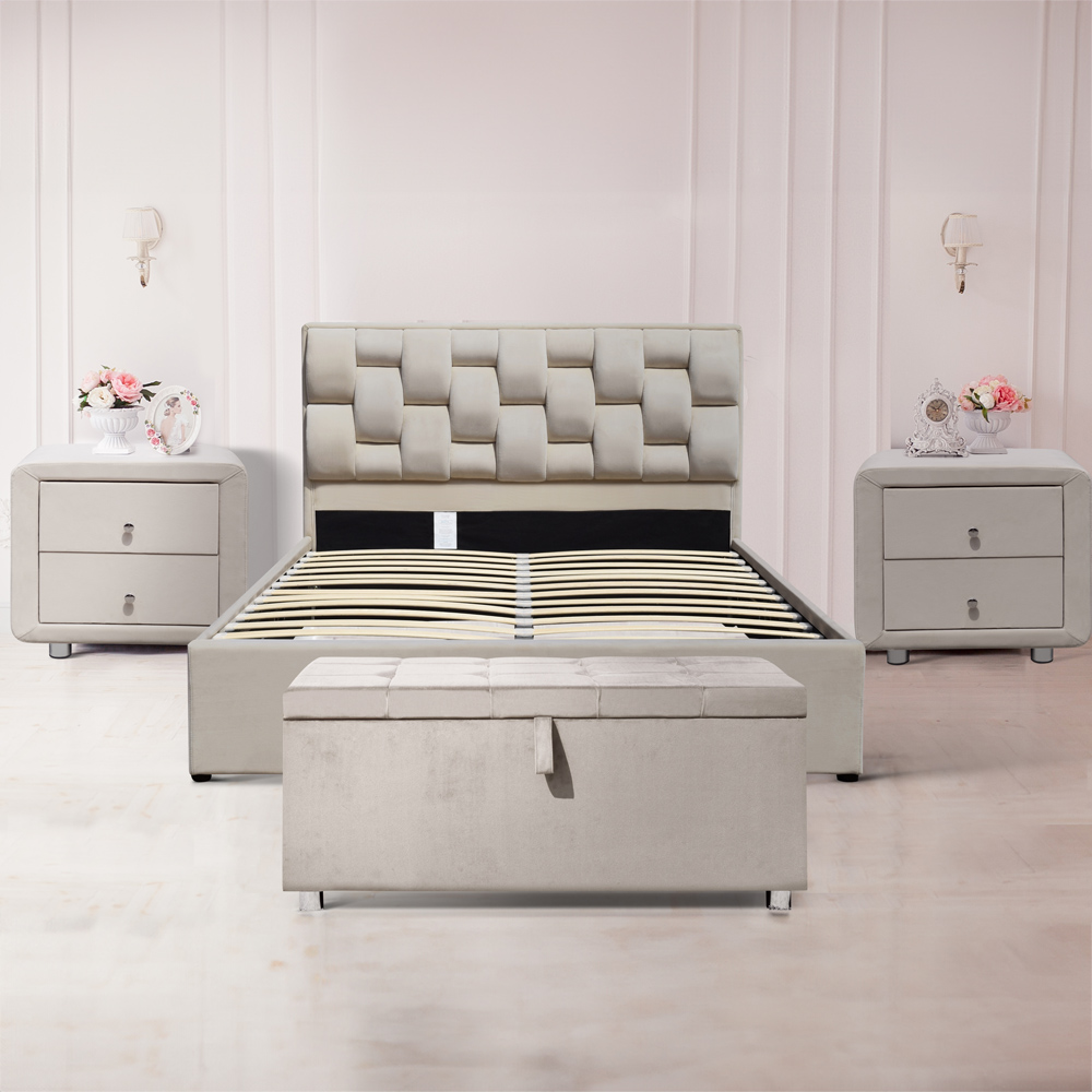 Brooklyn Cream Plush Velvet 3 Piece Bedroom Furniture Set Image 1