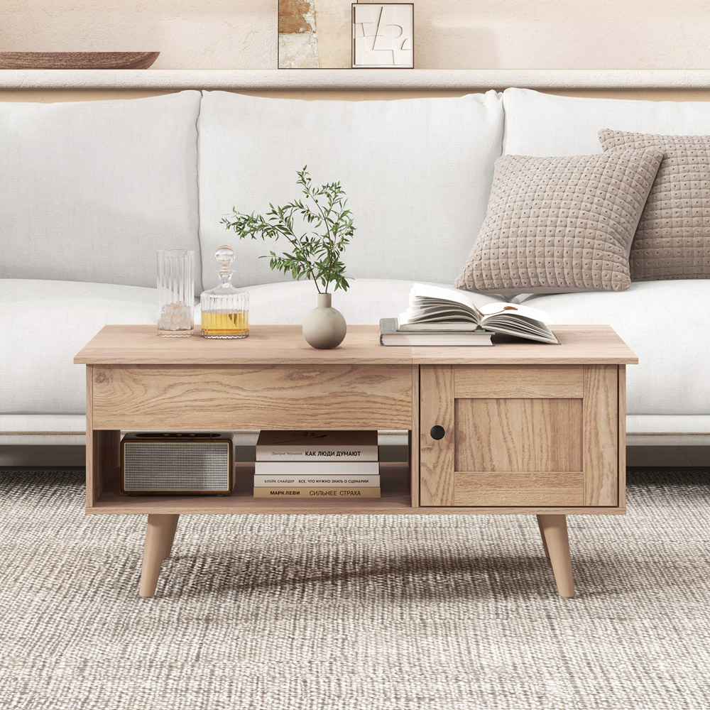 Costway Single Door Single Shelf Natural Lift Top Coffee Table Image 4