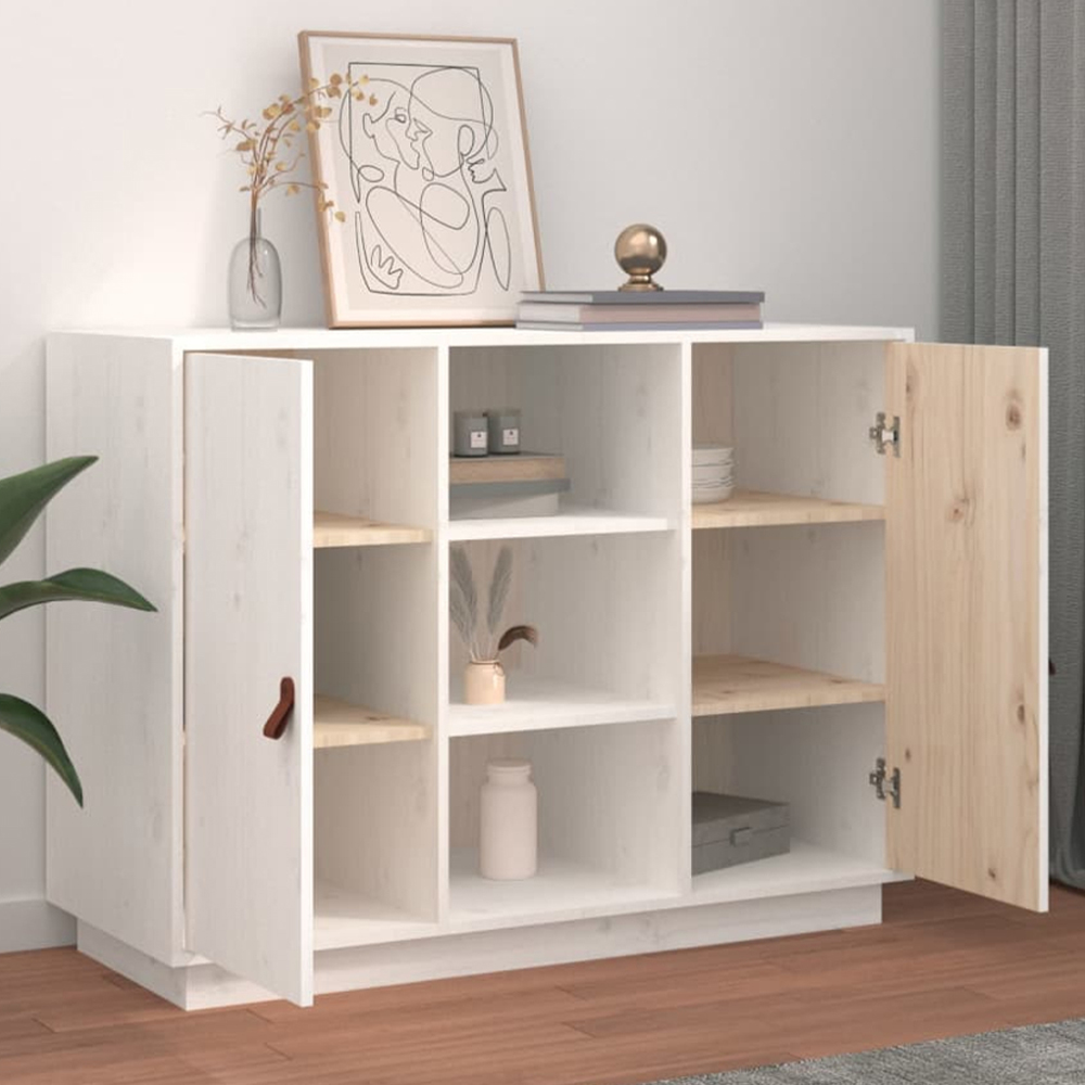 vidaXL 2 Door 3 Shelf White Solid Pine Wood Sideboard Image 1