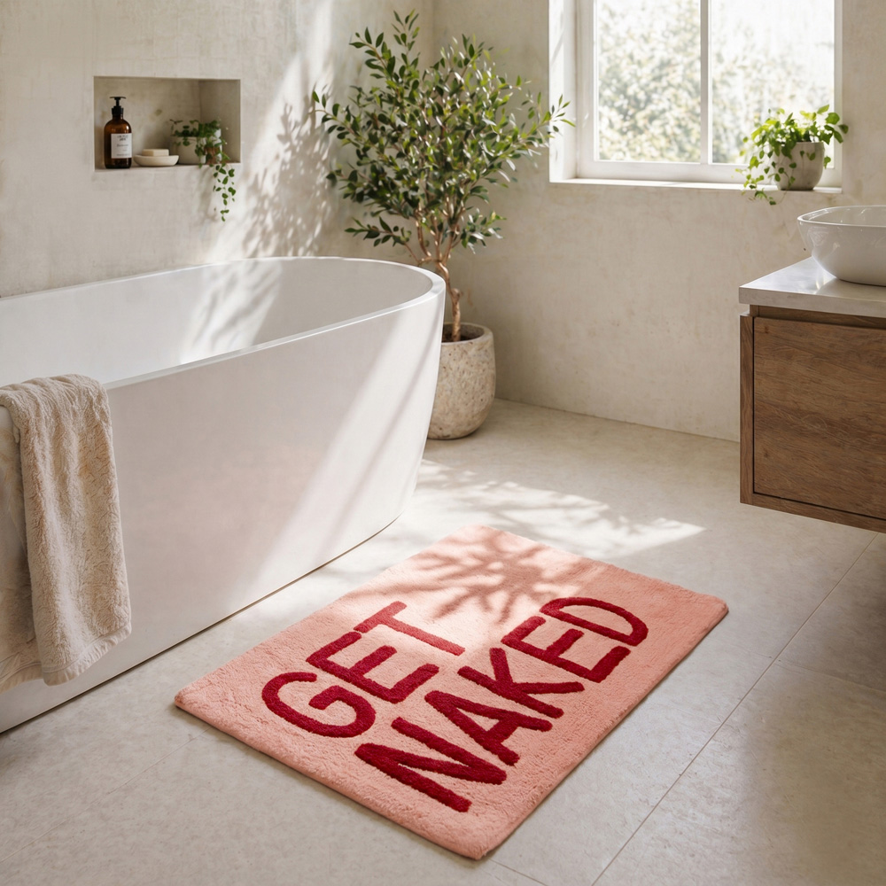 Allure Bath Fashions Pink and Red Get Naked Slogan Non-Slip Bath Mat 50 x 80cm Image 4