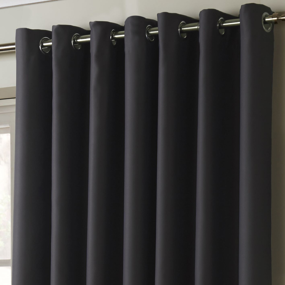 Alan Symonds Essential Charcoal Plain Ring Top Eyelet Curtains 167 x 137cm Image 3