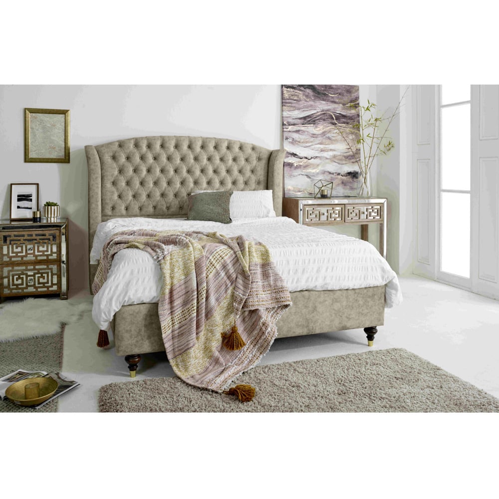 Eleganza Roseland Double Pearl Oakland Fabric Bed Frame with Chesterfield Headboard Image 8