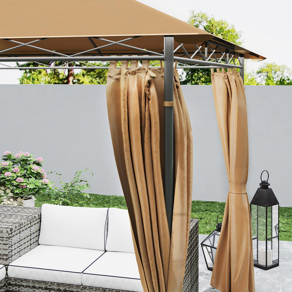 Outsunny 3 x 3m Brown Double Roof Outdoor Gazebo with Curtains Image 3