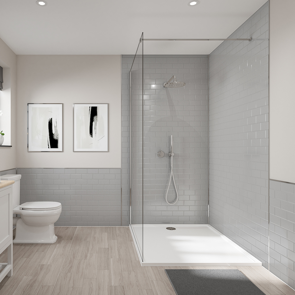 Wetwall Grey Composite Tile Shower Wall Panel 2440 x 1220mm Image 1