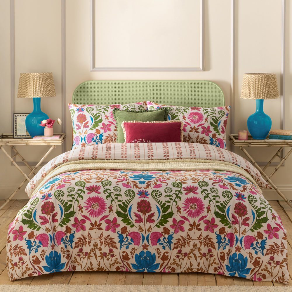 furn. Single Curious Lotus Exotic Floral Linen Reversible Duvet Set Image 4