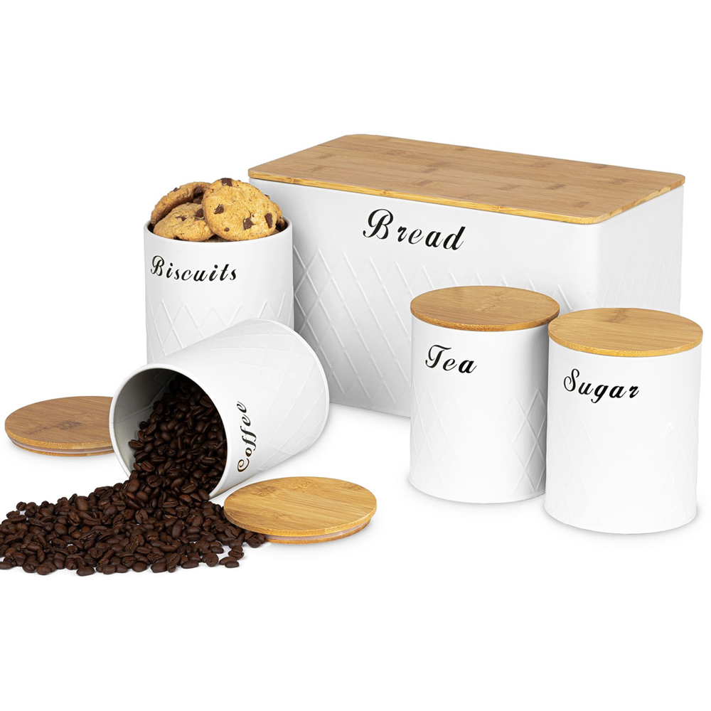 ATEK 5 Piece White Kitchen Canister Set with Bamboo Lids Image 1