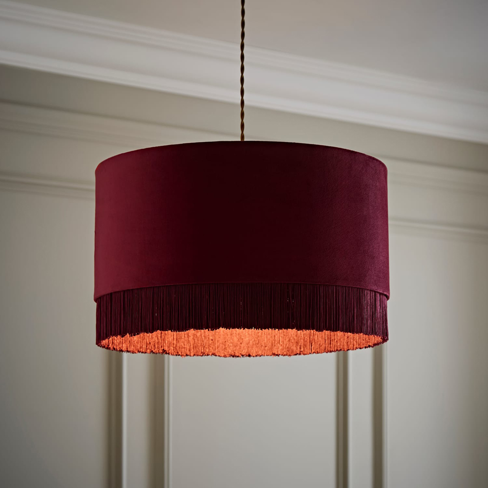 ValueLights Melody Berry Velvet Squat Ceiling Lamp Shade with Fringe Trim Image 6