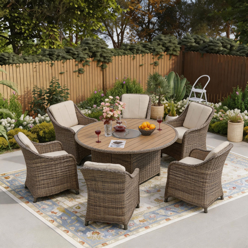 Furniture One 6 Seater Rattan Round Fire Pit Table Image 7