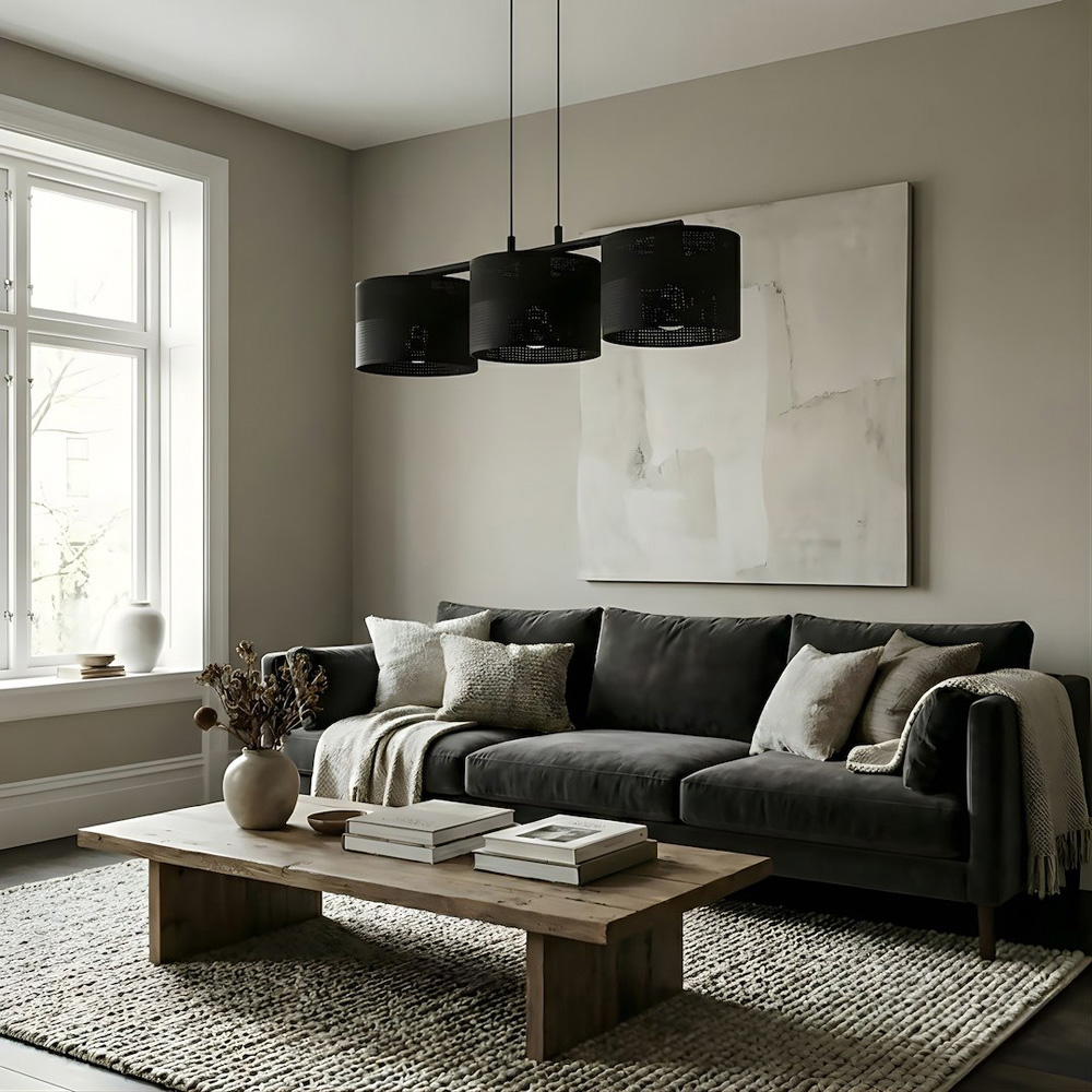 Emibig Karbon 3 Light Cylindrical Shade Black E27 Ceiling Pendant Light Image 2