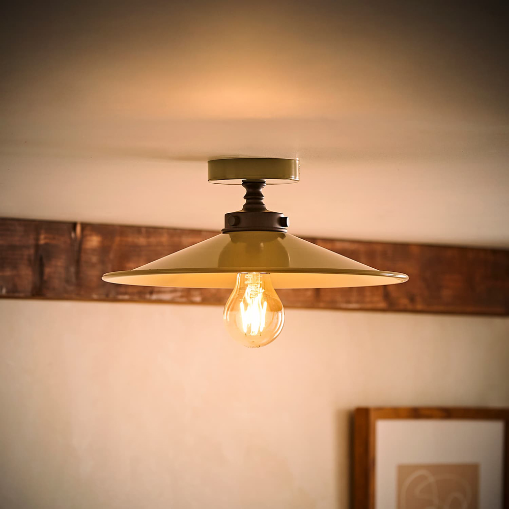 ValueLights Hampstead Green Rolled Edge Tapered Flush Ceiling Light with Bulb Image 6