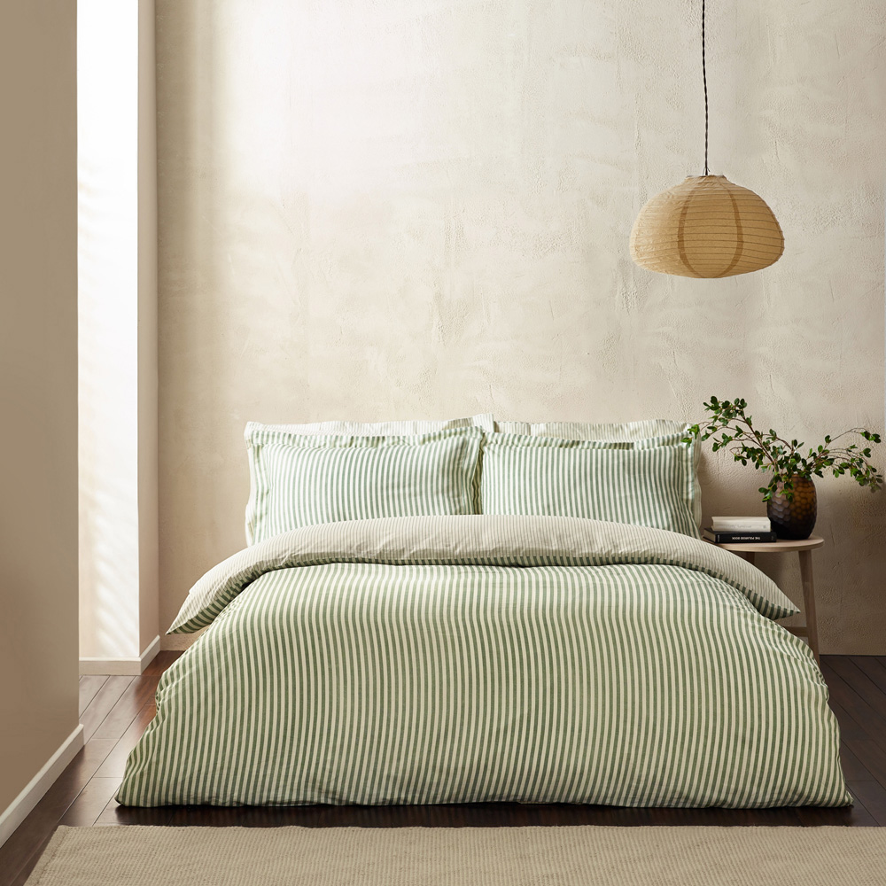 Yard Hebden Double Melange Stripe Cotton Forest Duvet Set Image 6