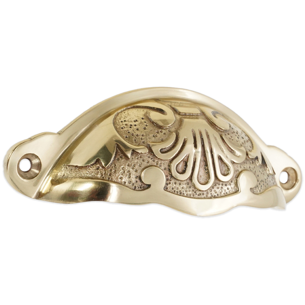 Spira Brass Floral Polished Brass Cup Pull Drawer Handle Image 1