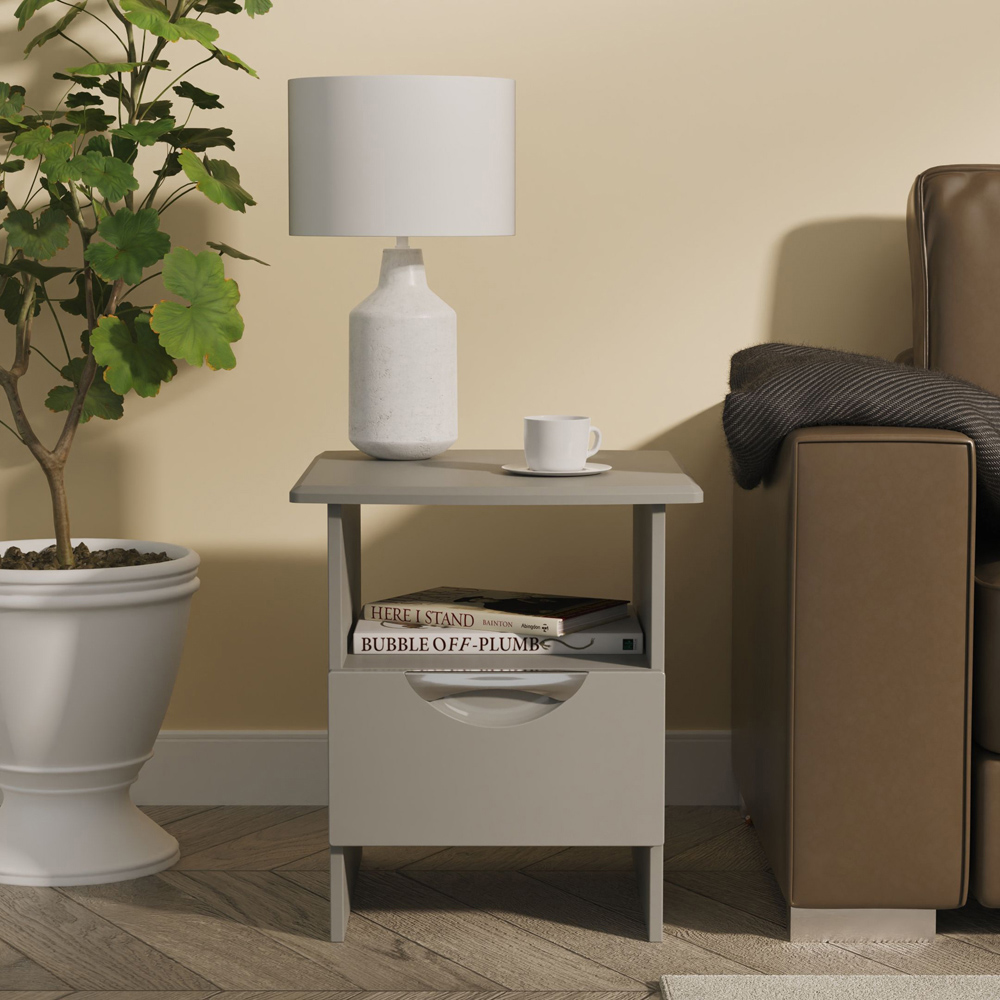 Crowndale Camden Single Drawer Single Shelf Grey Gloss and Dusk Grey Lamp Table Ready Assembled Image 7