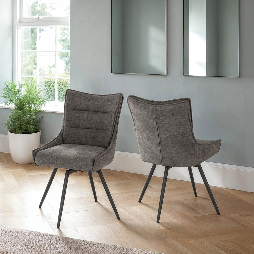 Seconique Lewis Set of 2 Grey Fabric Swivel Dining Chair Image 8