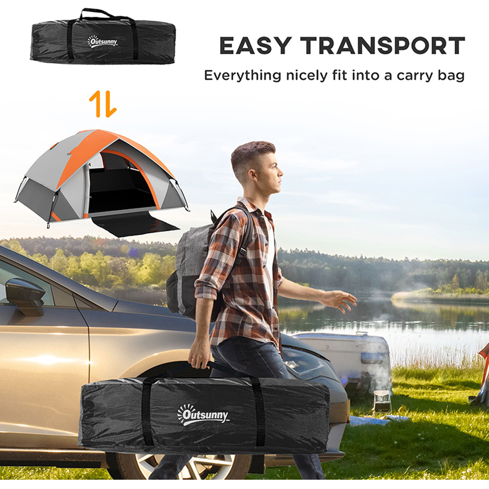 Outsunny 2 Person Waterproof Camping Tent with Sewn-in Groundsheet Orange Image 8