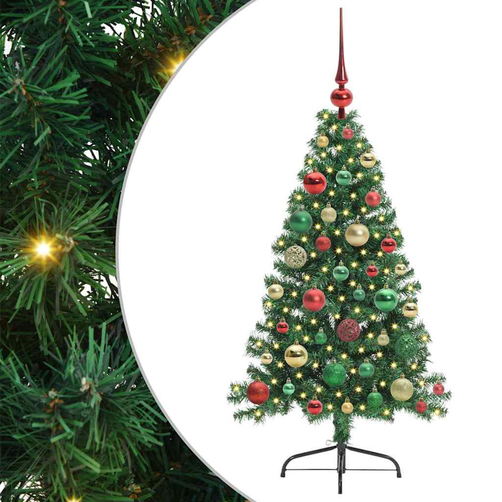 vidaXL Pre-Lit Multicolour Baubles Green Artificial Christmas Tree 4ft Image 2